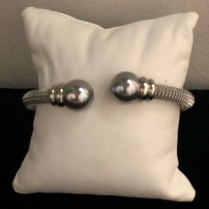 Majorca grey Pearl  Rhodium plate Bangle NWOT